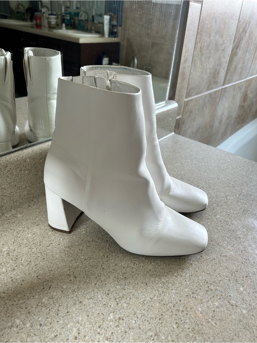Element White Square-Toe Mid-Calf Ankle Boots